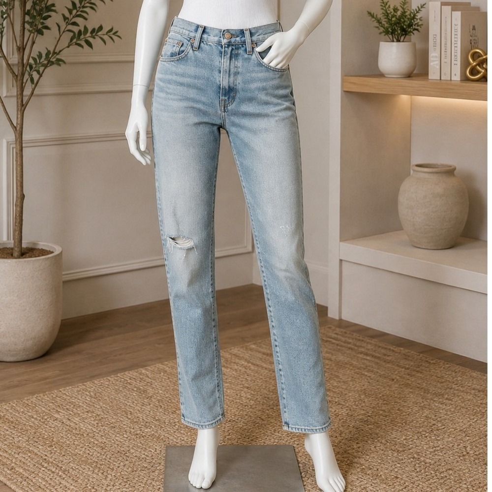 Point Sur Womens La Straight Jeans Distressed Pale Indigo Blue Denim 25